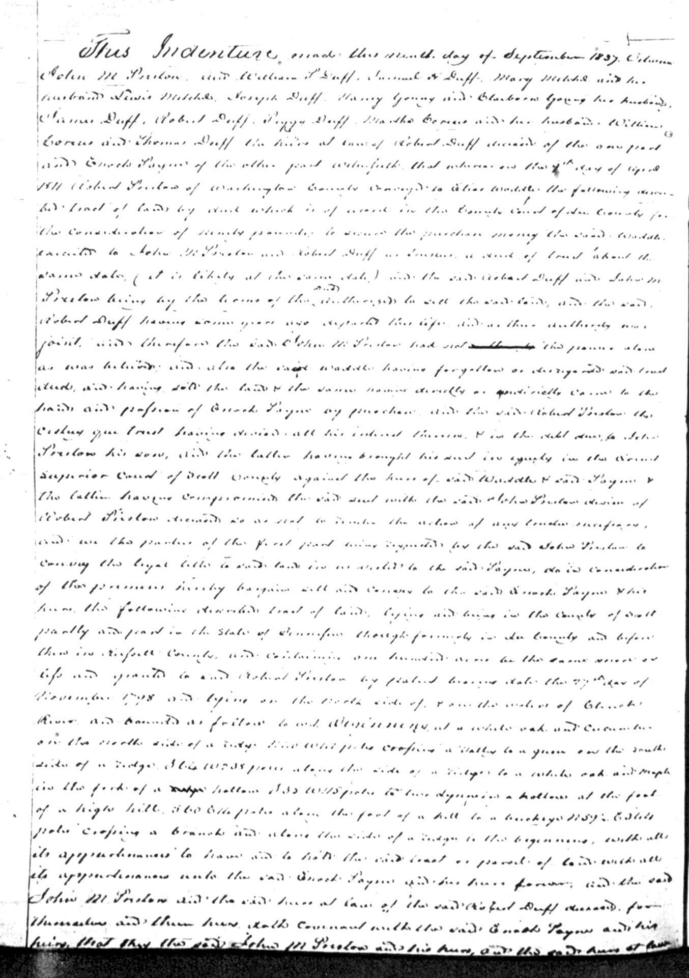 Enoch Payne and Duff Family Deed - 1837, Scott Co., Va  page 1